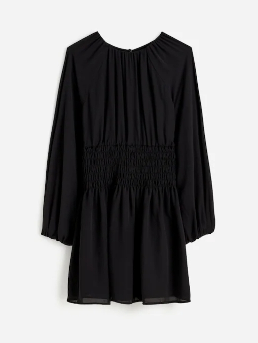 Madewell Black Long-Sleeve Smocked-Waist Dress